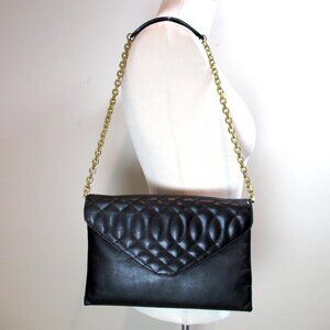 J. Crew Black Leather Envelope Purse Convertible Clutch Shoulder Bag Handbag